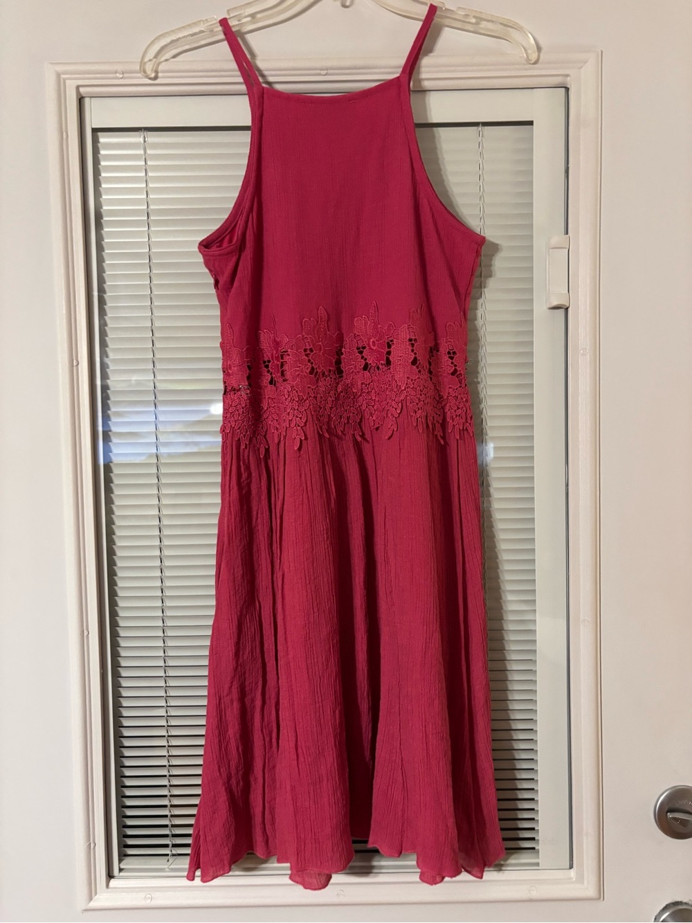Sleeveless Pink Midi Dress with Crochet Waist - Picture 7 of 9